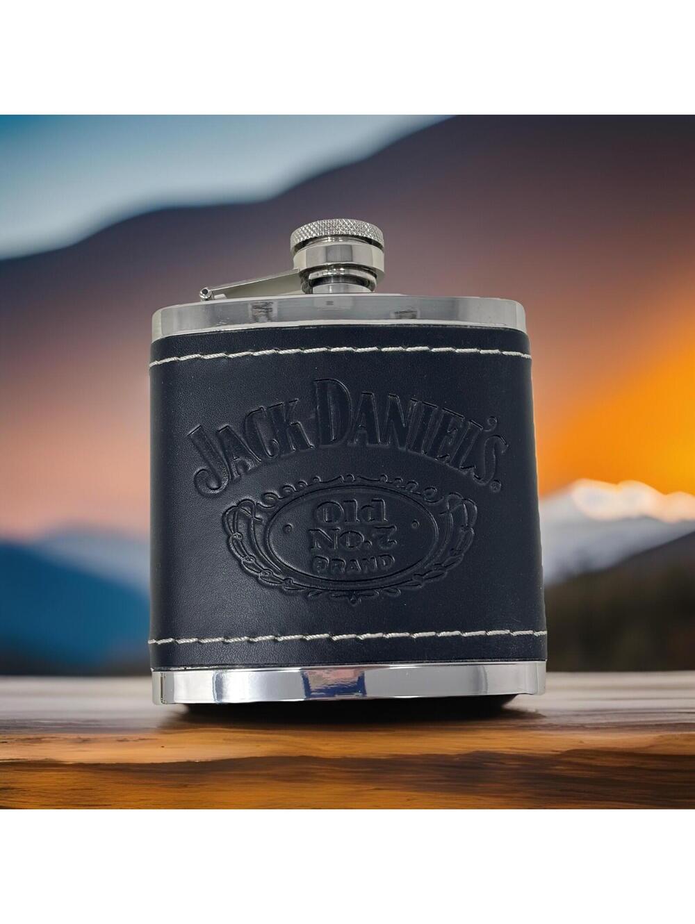 Jack Daniels Flask Stainless Leather Wrap 5 Oz Old No. 7 Whiskey 2009 New in Box